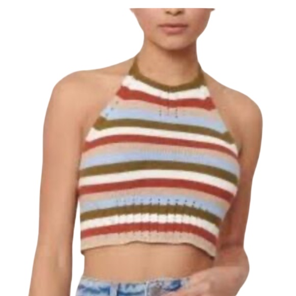 Garage Clothing Womens Knit Multicolor Striped Halter Crop Top Size M Cotton - Picture 1 of 9